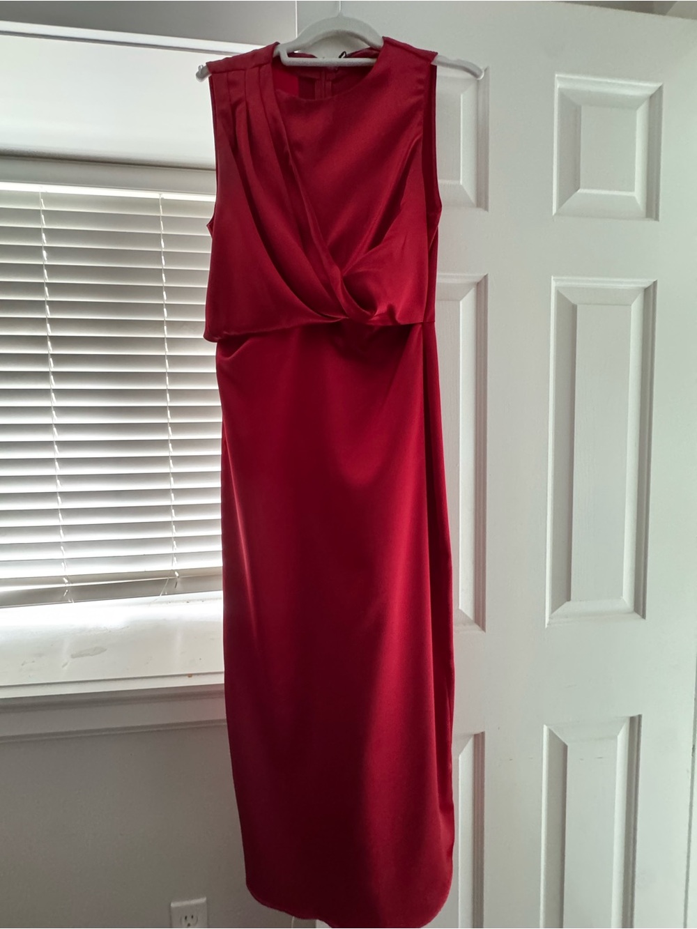 NWT Zara Satin Elegant Red Sleeveless Drape Midi Dress - Picture 2 of 9